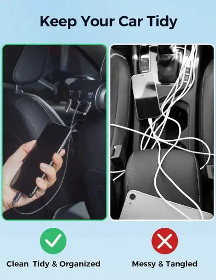 triport car charger plugged into vehicle